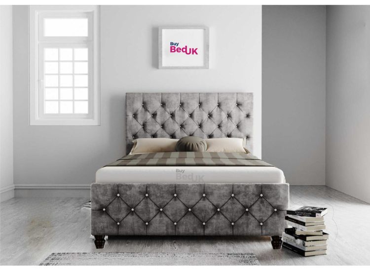 Adora Chesterfield Upholstered Ottoman Storage Bed Frame Grey Plush | £349 - £549