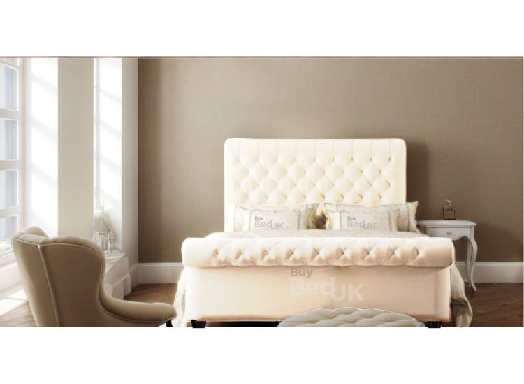 Akasa Chesterfield Sleigh Upholstered Ottoman Storage Bed Frame Dove Plush | £349 - £807