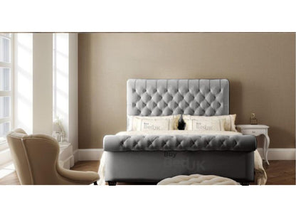 Akasa Chesterfield Sleigh Upholstered Ottoman Storage Bed Frame Grey Plush | £349 - £807