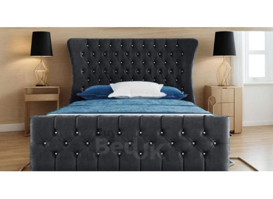 Angy Winged Upholstered Ottoman Storage Bed Frame Grey Plush | £369 - £529