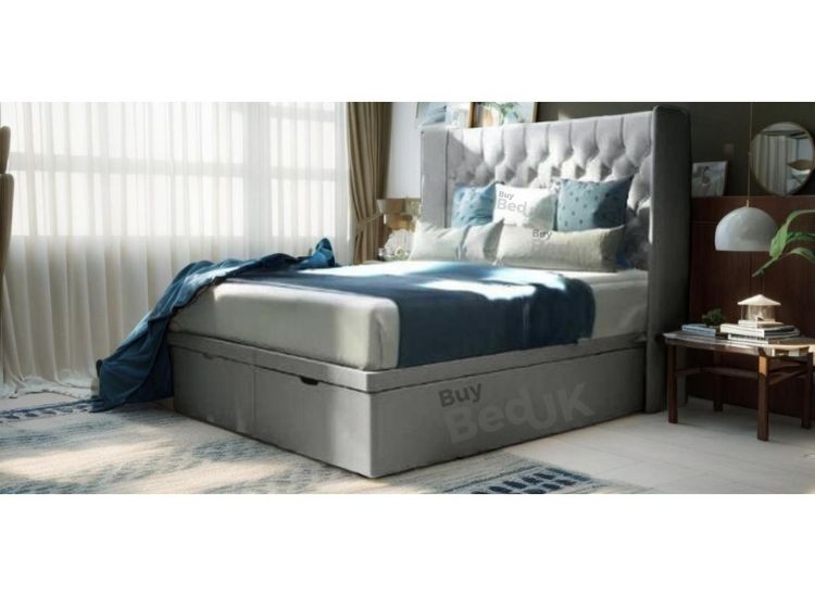 Aria Winged Divan Ottoman Storage Bed Frame Grey Plush | £489 - £689