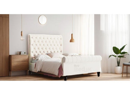 Cassia Chesterfield Sleigh Upholstered Ottoman Storage Bed Frame Dove Plush | £379 - £509