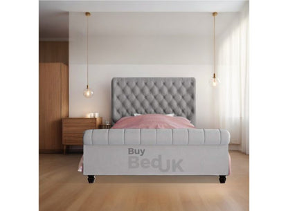 Cassia Chesterfield Sleigh Upholstered Ottoman Storage Bed Frame Grey Plush | £379 - £509