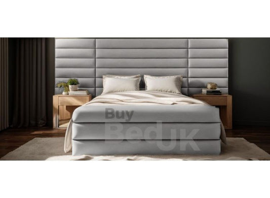 Venice Neutral Tone Wide Panel Headboard Upholstered Ottoman Storage Bed Frame Grey Plush | £550- £730