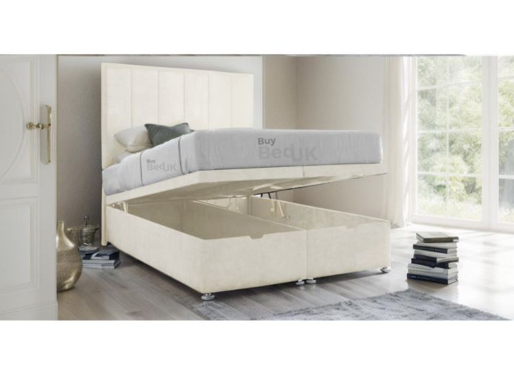 Aurelia Striped Divan Ottoman Storage Bed Frame Dove Plush | £379 - £559