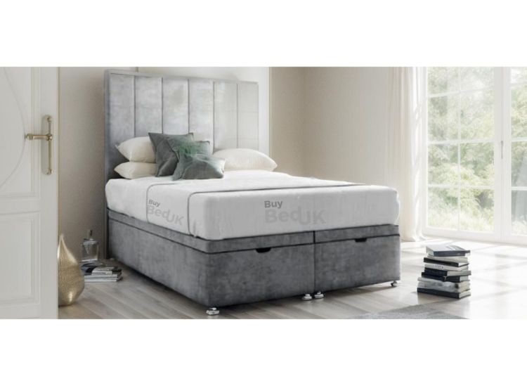 Aurelia Striped Divan Ottoman Storage Bed Frame Grey Plush | £379 - £559