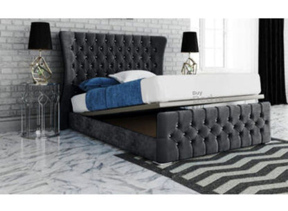 Angy Winged Upholstered Ottoman Storage Bed Frame Grey Plush | £369 - £529