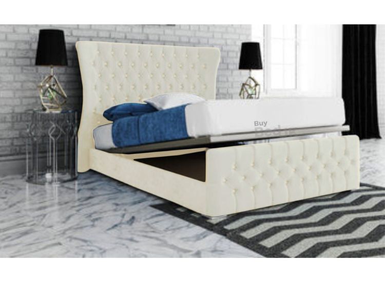 Angy Winged Upholstered Ottoman Storage Bed Frame Dove Plush | £369 - £529