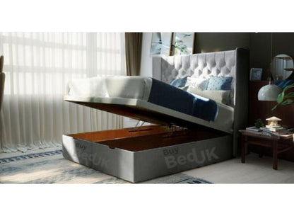 Aria Winged Divan Ottoman Storage Bed Frame Grey Plush | £489 - £689