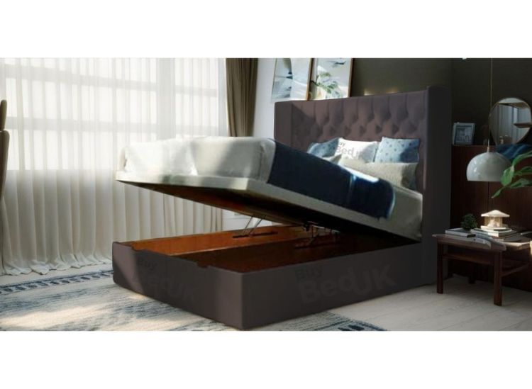 Aria Winged Divan Ottoman Storage Bed Steel  Plush | £489 - £689