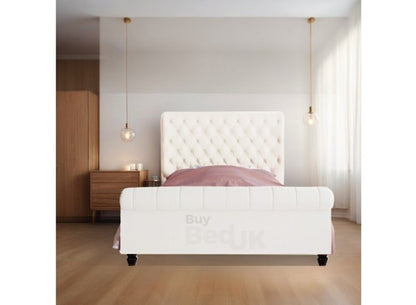 Cassia Chesterfield Sleigh Upholstered Ottoman Storage Bed Frame Dove Plush | £379 - £509