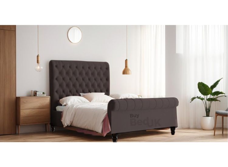 Cassia Chesterfield Sleigh Upholstered Ottoman Storage Bed Frame Steel Plush | £379 - £509