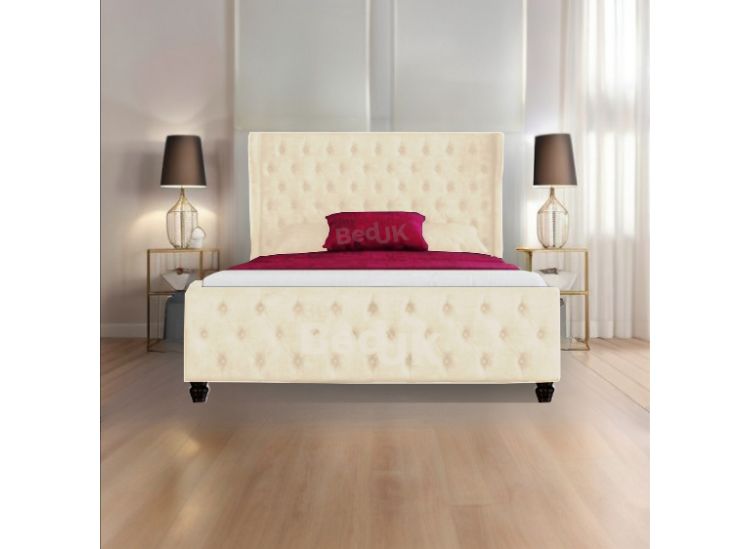 Horona Winged Designer Upholstered Ottoman Storage Bed Frame Dove Plush | £379- £539