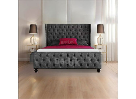 Horona Winged Designer Upholstered Ottoman Storage Bed Frame Grey Plush | £379- £539