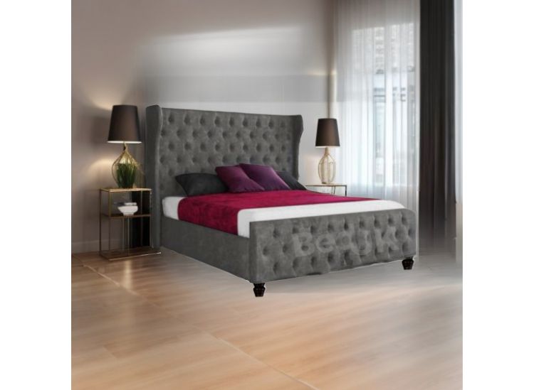 Horona Winged Designer Upholstered Ottoman Storage Bed Frame Grey Plush | £379- £539