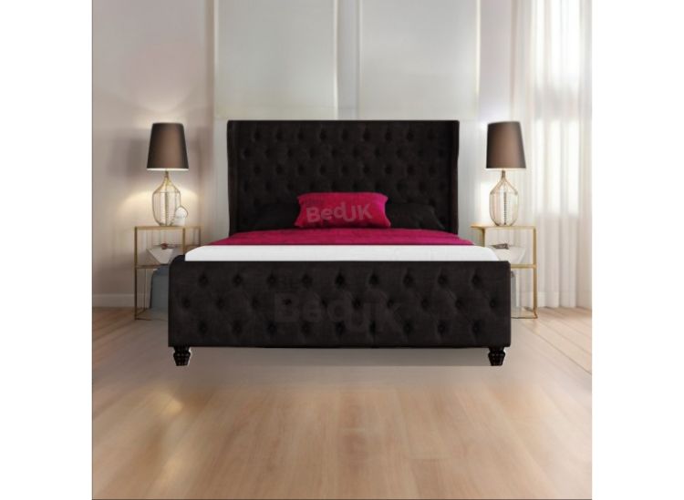 Horona Winged Designer Upholstered Ottoman Storage Bed Frame Steel Plush | £379- £539