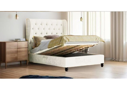Juniper Winged Bed Sleigh Upholstered Ottoman Storage Bed Frame Dove Plush | £379 - £539