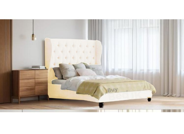 Juniper Winged Bed Sleigh Upholstered Ottoman Storage Bed Frame Dove Plush | £379 - £539