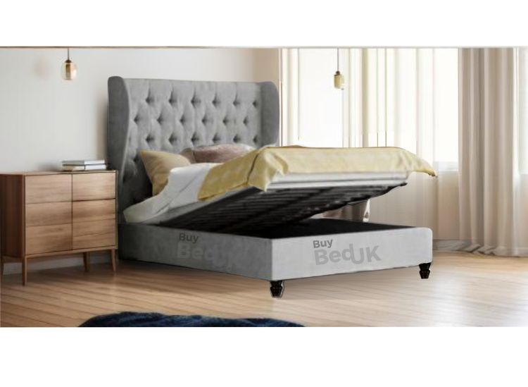 Juniper Winged Bed Sleigh Upholstered Ottoman Storage Bed Frame Grey Plush | £379 - £539