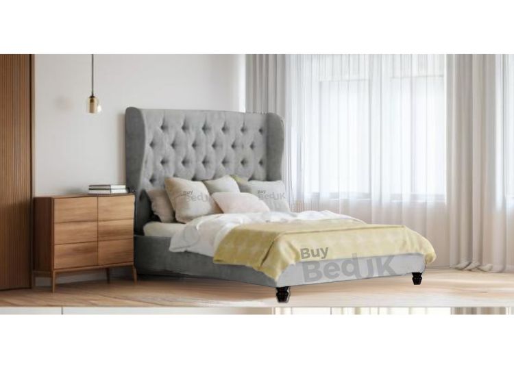 Juniper Winged Bed Sleigh Upholstered Ottoman Storage Bed Frame Grey Plush | £379 - £539