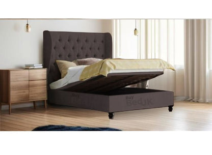 Juniper Winged Bed Sleigh Upholstered Ottoman Storage Bed Frame Steel Plush | £379 - £539