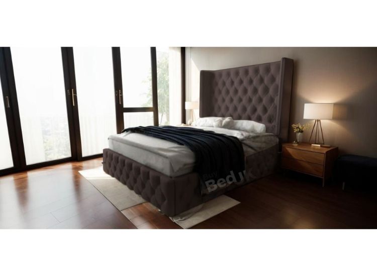 Kayla Winged Designer Upholstered Ottoman Storage Bed Frame Steel Plush | £519- £809