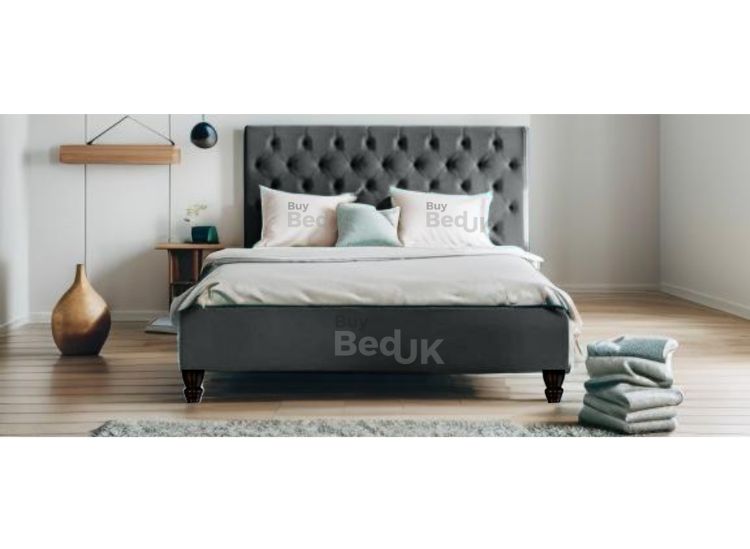 Lux Chesterfield Teal Plush Sleigh Bed Upholstered Ottoman Storage Bed Frame Grey Plush | £379- £509