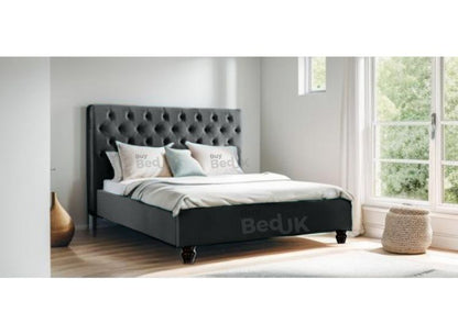 Lux Chesterfield Teal Plush Sleigh Bed Upholstered Ottoman Storage Bed Frame Grey Plush | £379- £509