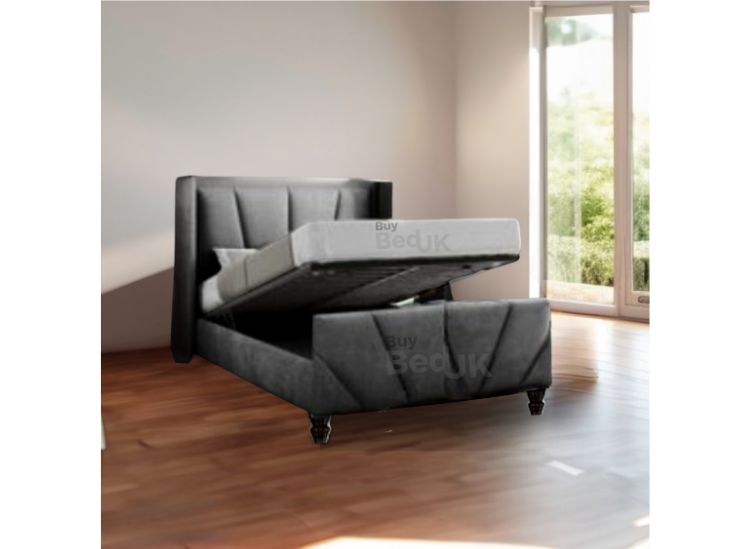 Maxima Hybrid Grey Naple Winged Upholstered Ottoman Storage Bed Frame Grey Plush | £429- £629