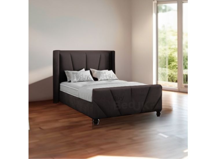 Maxima Hybrid Grey Naple Winged Upholstered Ottoman Storage Bed Frame Steel Plush | £429- £629