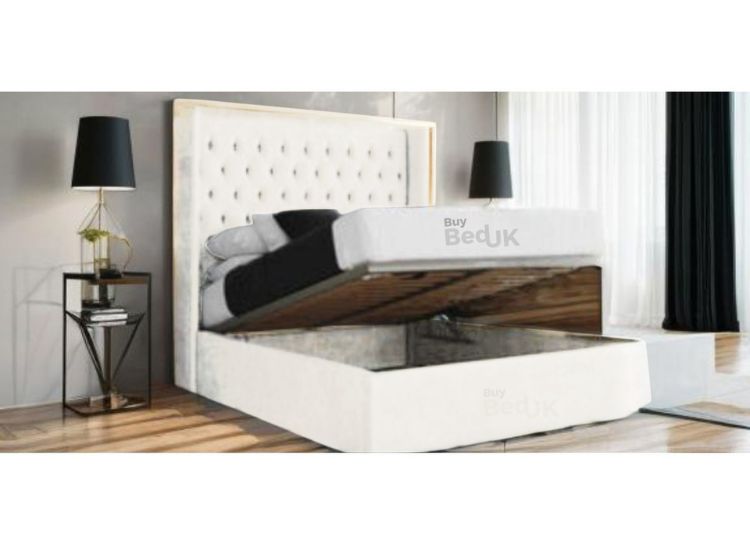 Maxine Winged Upholstered Ottoman Storage Bed Frame Dove Plush | £379- £539