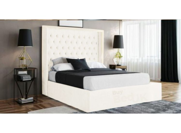 Maxine Winged Upholstered Ottoman Storage Bed Frame Dove Plush | £379- £539