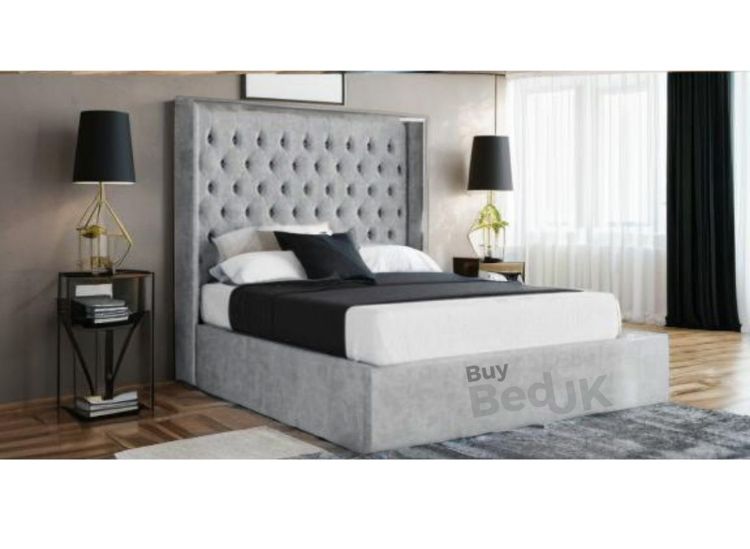 Maxine Winged Upholstered Ottoman Storage Bed Frame Grey Plush | £379- £539