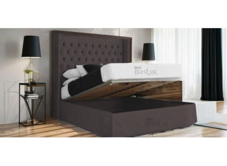 Maxine Winged Upholstered Ottoman Storage Bed Frame Steel Plush | £379- £539