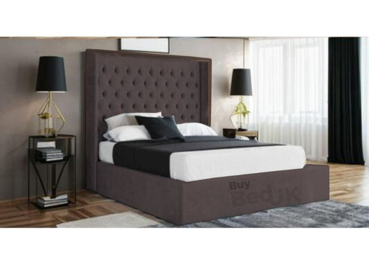 Maxine Winged Upholstered Ottoman Storage Bed Frame Steel Plush | £379- £539