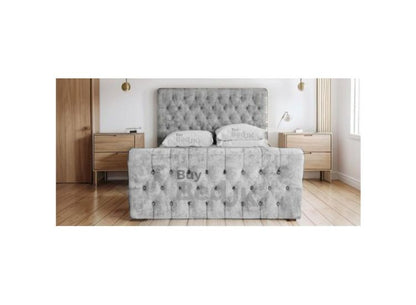 Octavius Chesterfield Sleigh Upholstered Ottoman Storage Bed Frame Grey Plush | £399- £897