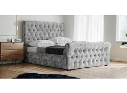 Octavius Chesterfield Sleigh Upholstered Ottoman Storage Bed Frame Grey Plush | £399- £897