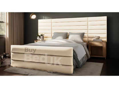 Venice Neutral Tone Wide Panel Headboard Upholstered Ottoman Storage Bed Frame Dove Plush | £550- £730